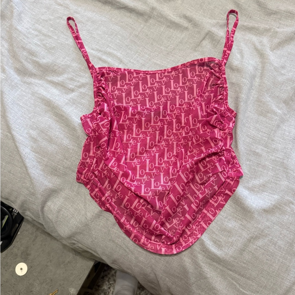 Fashion Nova Pink Asymmetrical Ruffled Camisole